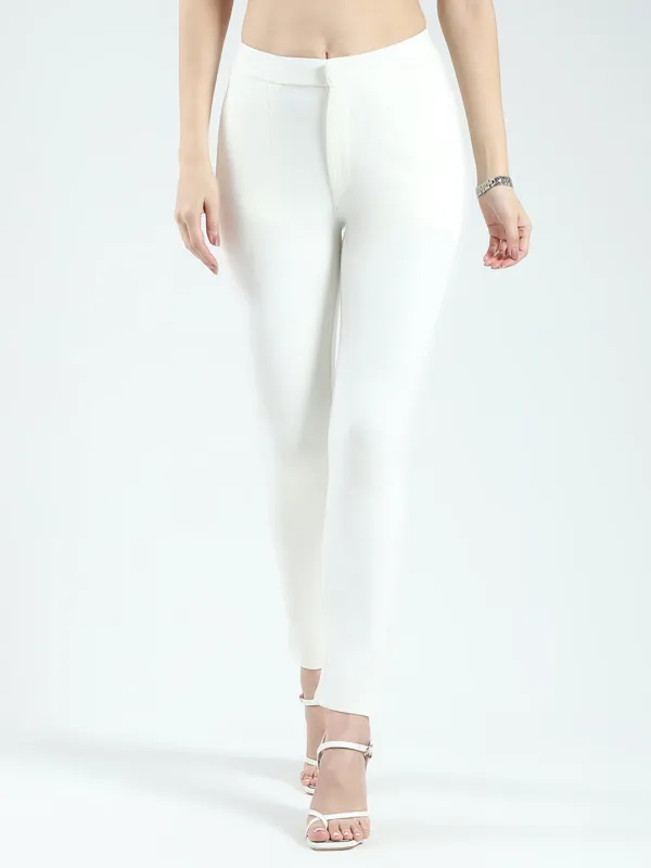 Women White Solid Regular Fit Jegging sold by Monte Carlo