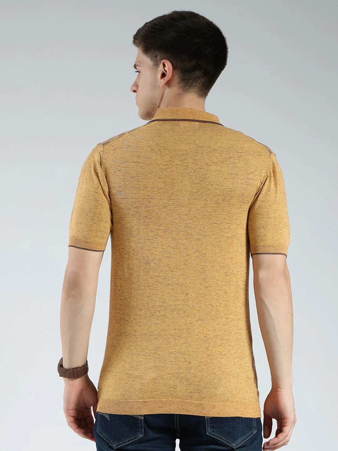 Luxuria Men Mustard Printed Collar Half Sleeve T-Shirt sold by Monte Carlo product image thumbnail 5