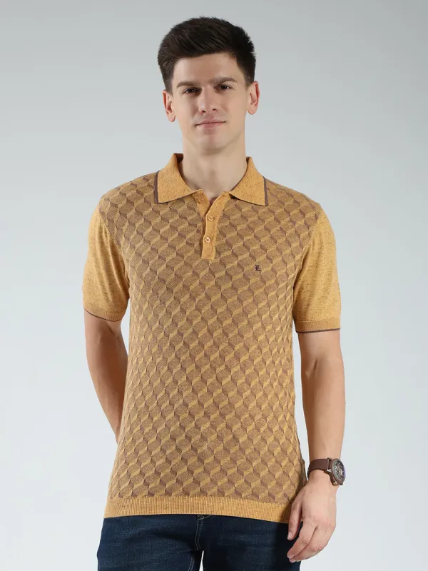 Luxuria Men Mustard Printed Collar Half Sleeve T-Shirt sold by Monte Carlo