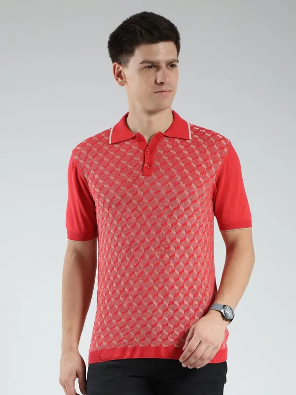 Luxuria Men Red Printed Collar Half Sleeve T-Shirt made by Monte Carlo