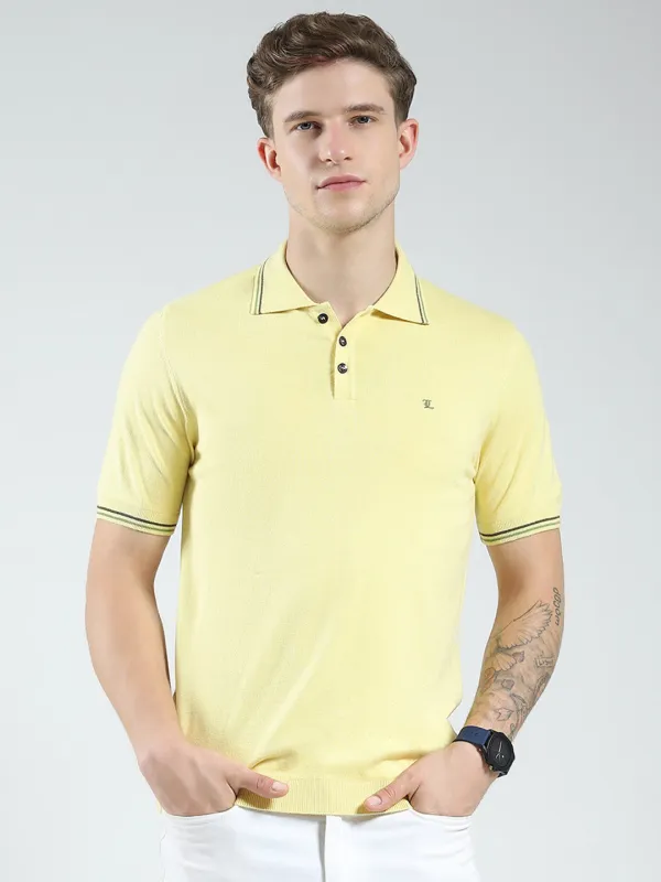 Luxuria Men Yellow Solid Collar Half Sleeve T-Shirt made by Monte Carlo