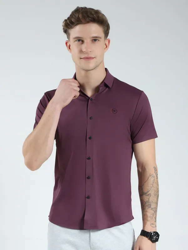 Men Maroon Solid Collar Half Sleeve Shirt sold by Monte Carlo