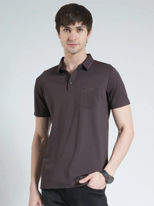 Men Brown Solid Collar Half Sleeve T-Shirt made by Monte Carlo