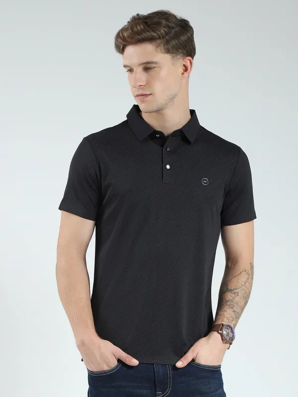 Men Black Solid Collar Half Sleeve T-Shirt made by Monte Carlo