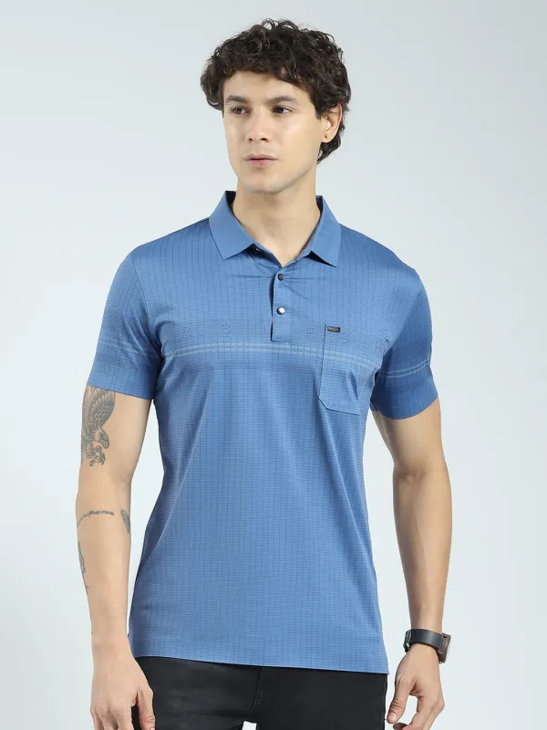 Men Blue Printed Collar Half Sleeve T-Shirt sold by Monte Carlo