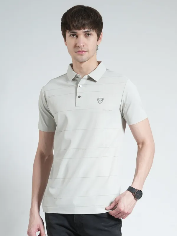 Men Grey Stripe Collar Half Sleeve T-Shirt made by Monte Carlo