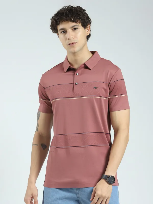 Men Pink Stripe Collar Half Sleeve T-Shirt sold by Monte Carlo