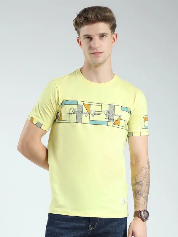 Men Yellow Printed Round Neck Half Sleeve T-Shirt made by Monte Carlo