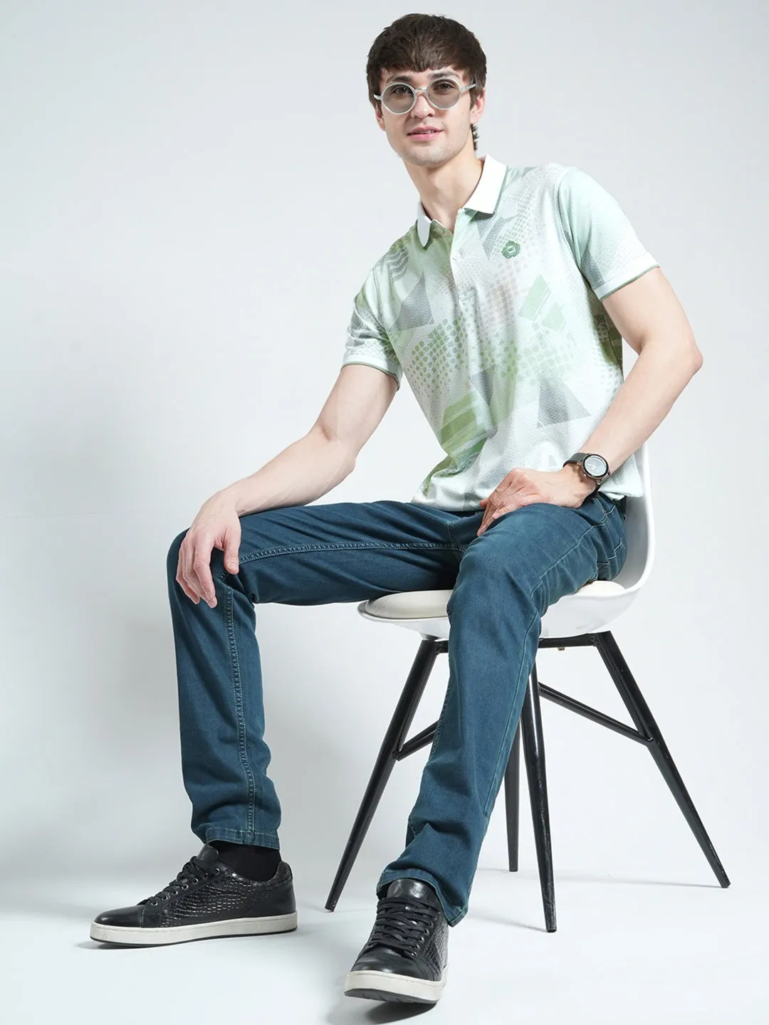 Men Green Printed Collar Half Sleeve T-Shirt sold by Monte Carlo product image thumbnail 2
