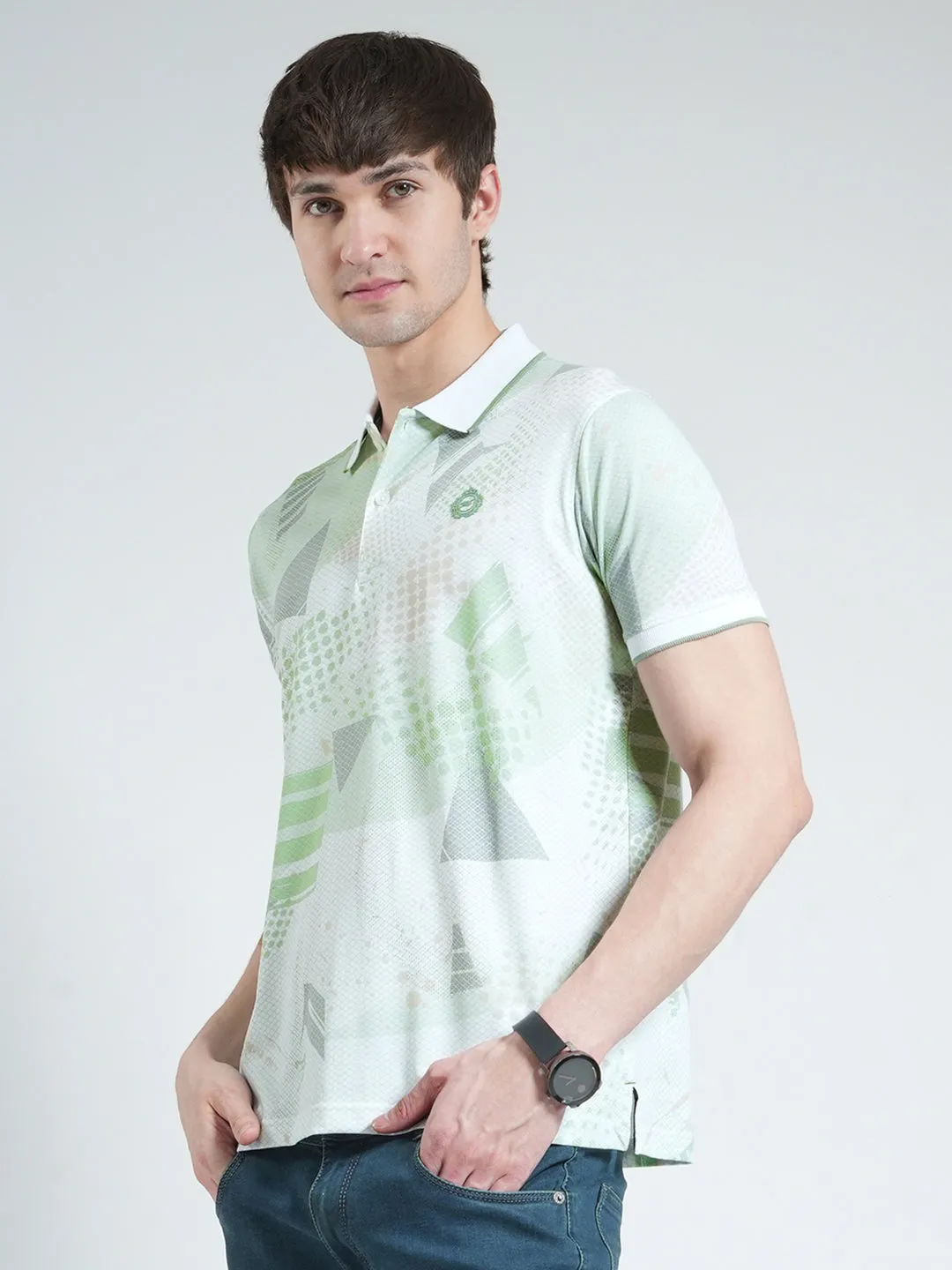 Men Green Printed Collar Half Sleeve T-Shirt sold by Monte Carlo product image thumbnail 3