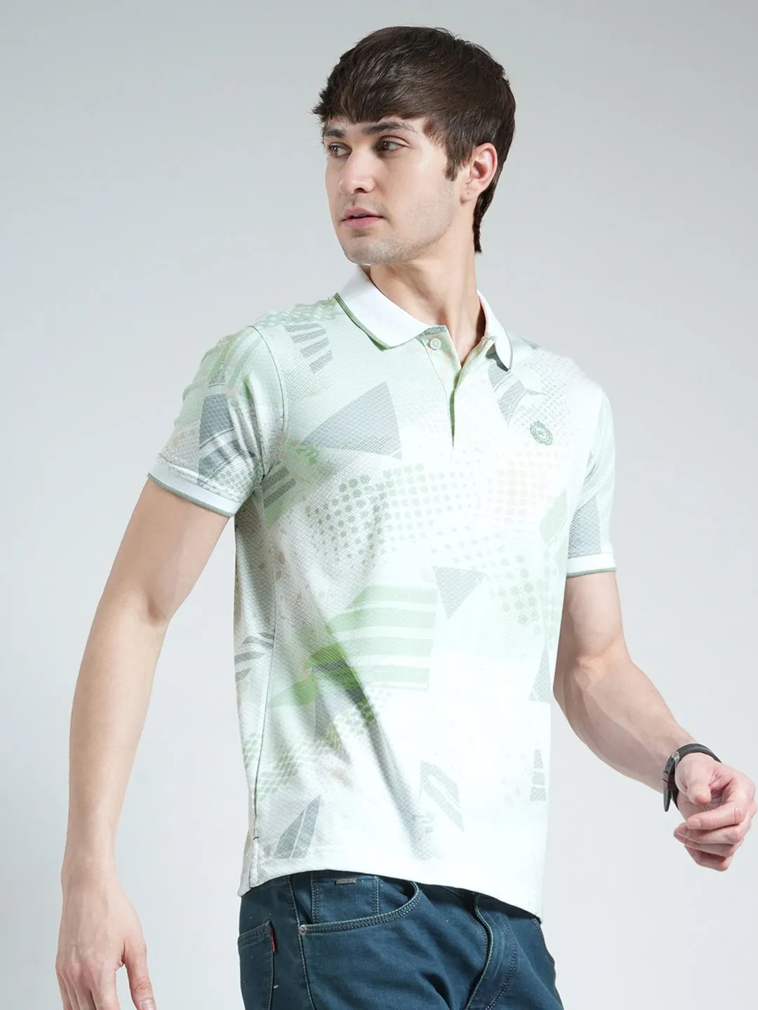 Men Green Printed Collar Half Sleeve T-Shirt sold by Monte Carlo product image thumbnail 4