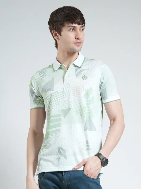 Men Green Printed Collar Half Sleeve T-Shirt made by Monte Carlo