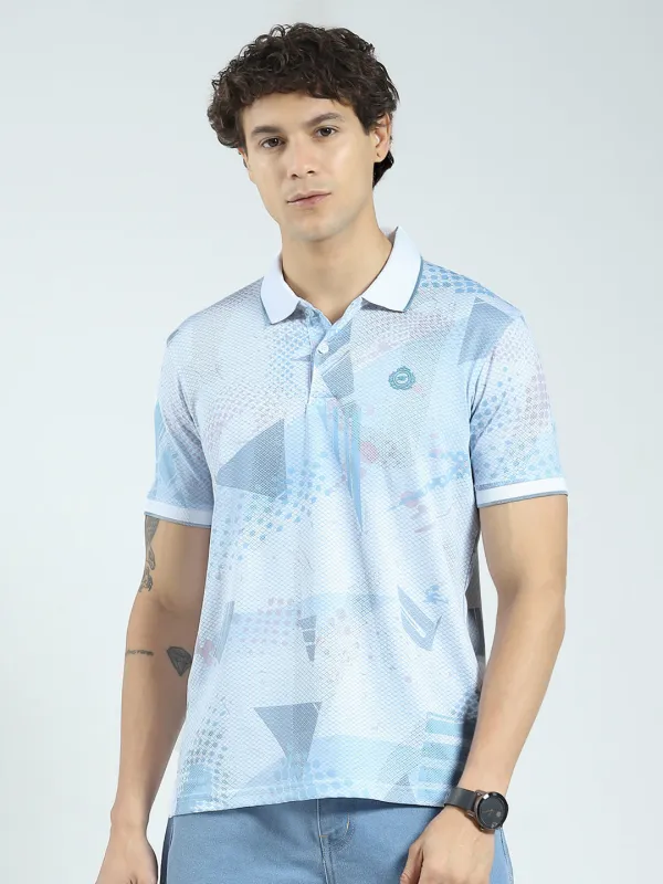 Men Blue Printed Collar Half Sleeve T-Shirt made by Monte Carlo