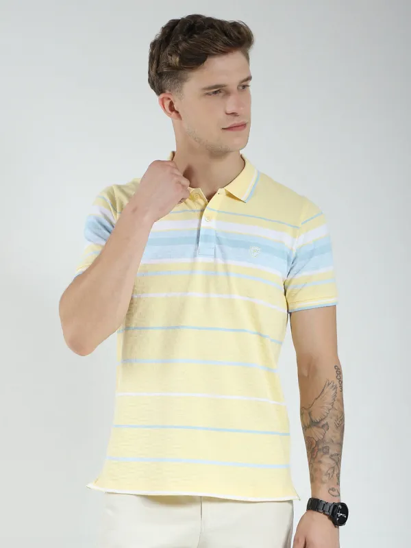 Men Yellow Stripe Collar Half Sleeve T-Shirt made by Monte Carlo