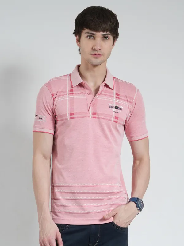 Men Pink Printed Collar Half Sleeve T-Shirt made by Monte Carlo