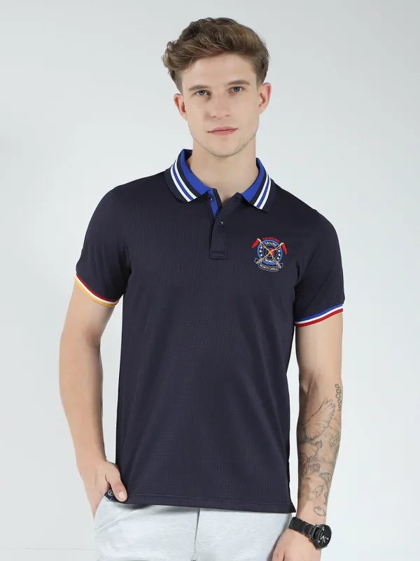 Men Navy Blue Solid Collar Half Sleeve T-Shirt sold by Monte Carlo