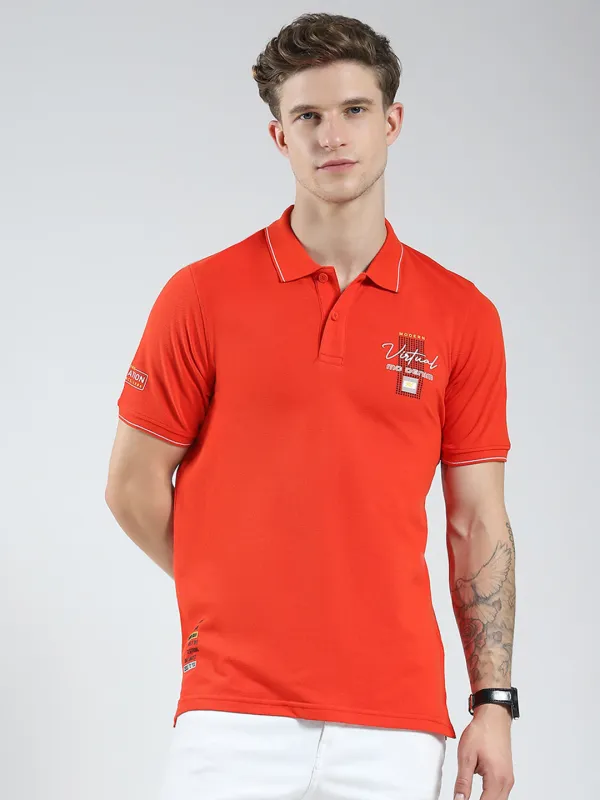 Men Orange Printed Collar Half Sleeve T-Shirt sold by Monte Carlo