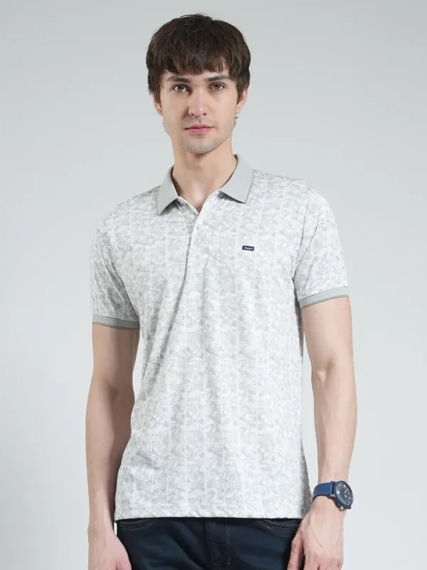 Men Grey Printed Collar Half Sleeve T-Shirt made by Monte Carlo
