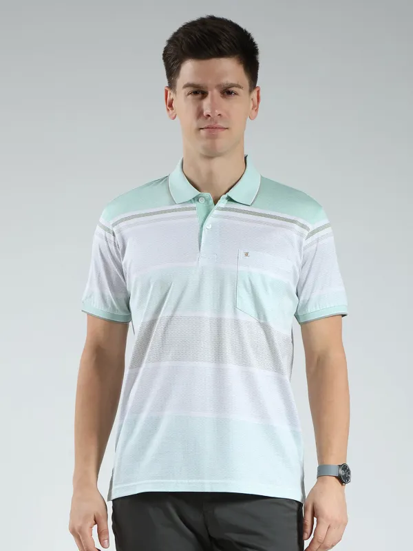 Luxuria Men Green Stripe Collar Half Sleeve T-Shirt made by Monte Carlo