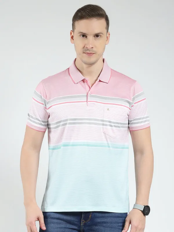 Luxuria Men Pink Stripe Collar Half Sleeve T-Shirt sold by Monte Carlo
