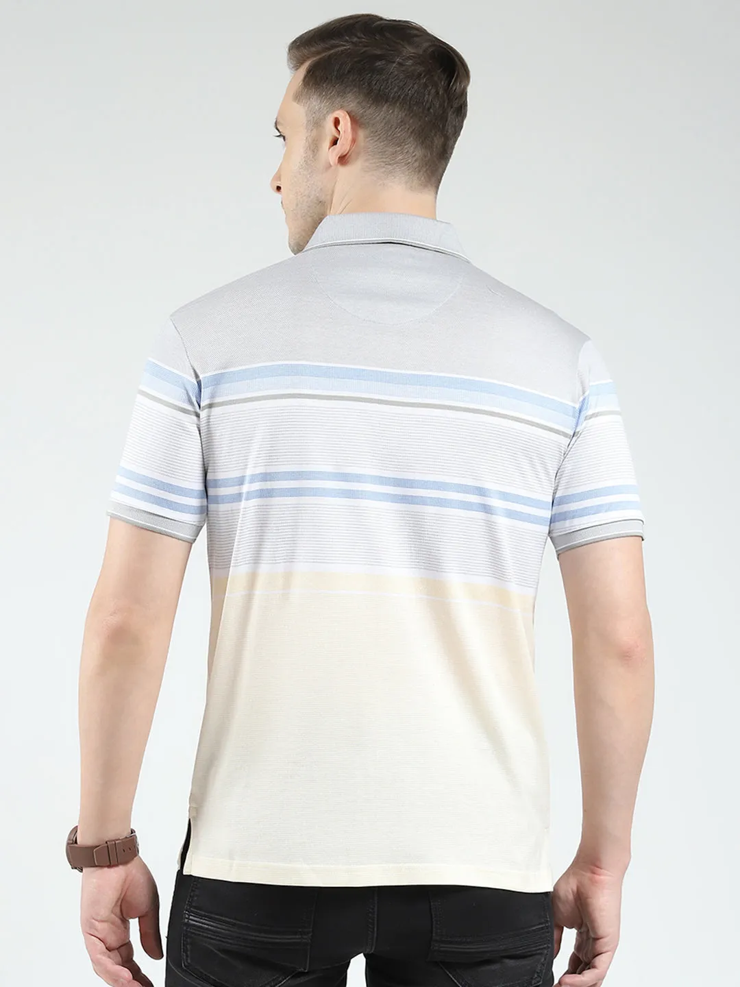 Luxuria Men Grey Stripe Collar Half Sleeve T-Shirt sold by Monte Carlo product image thumbnail 5