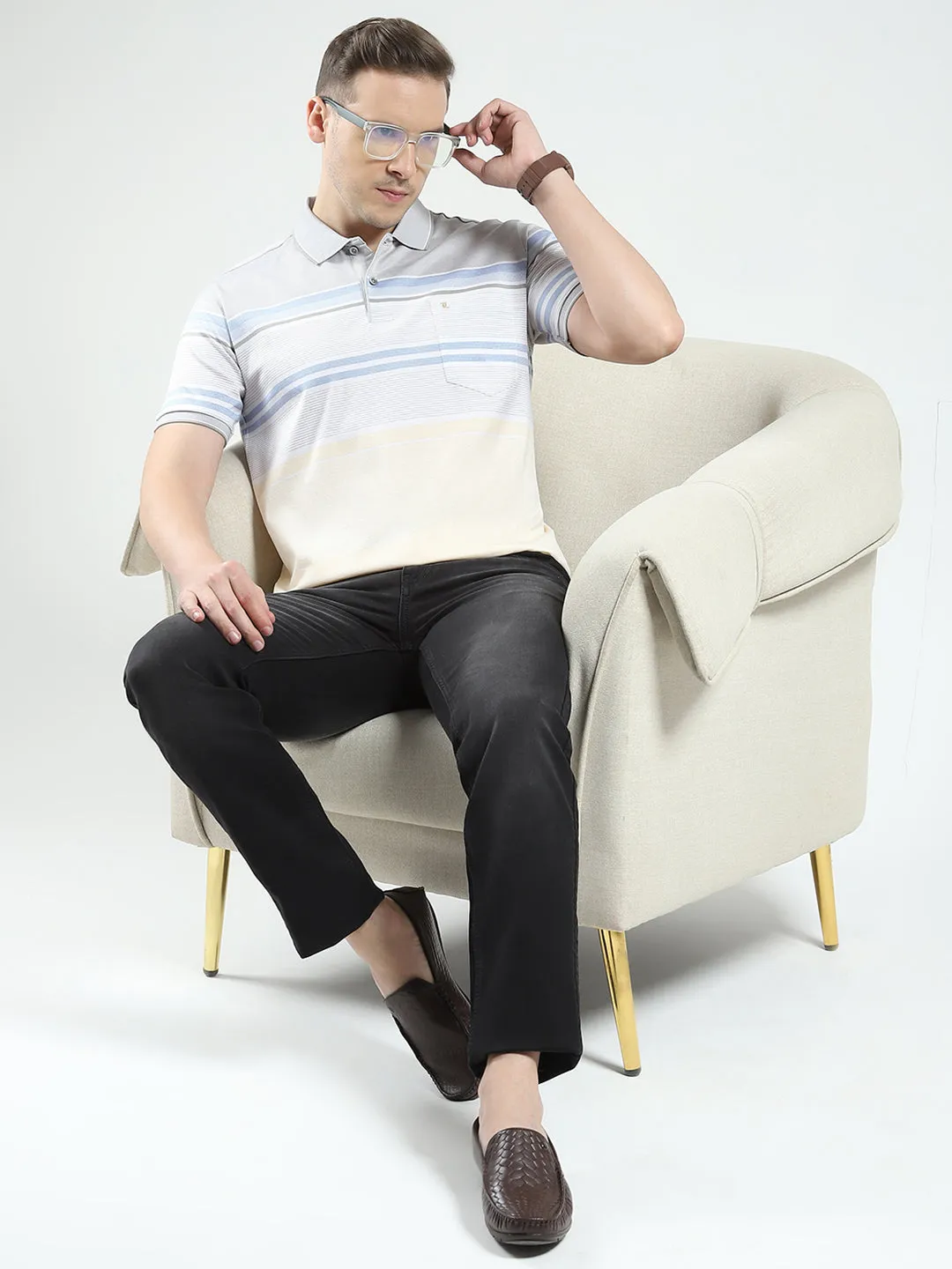 Luxuria Men Grey Stripe Collar Half Sleeve T-Shirt sold by Monte Carlo product image thumbnail 2