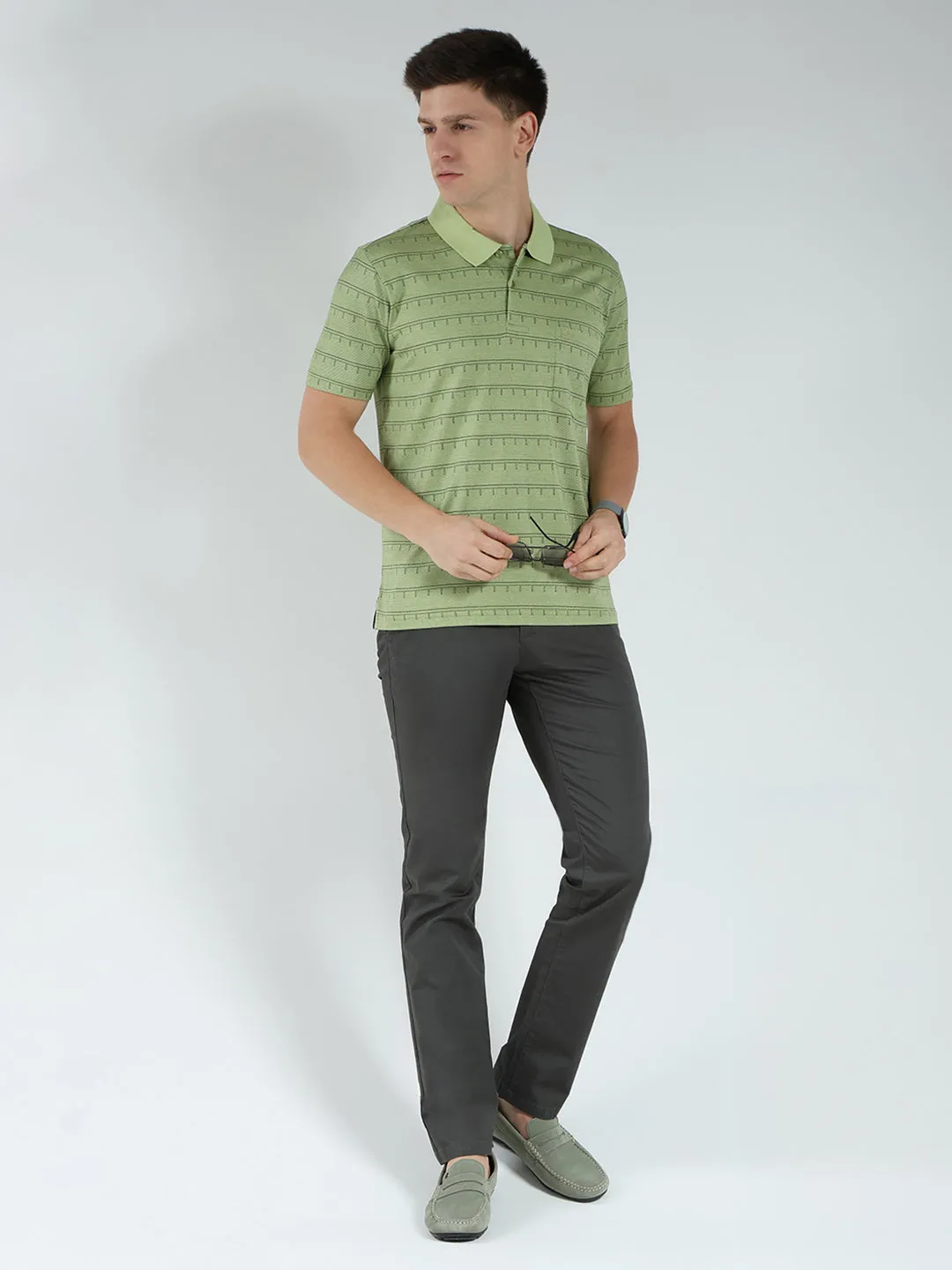Luxuria Men Green Stripe Collar Half Sleeve T-Shirt sold by Monte Carlo product image thumbnail 2