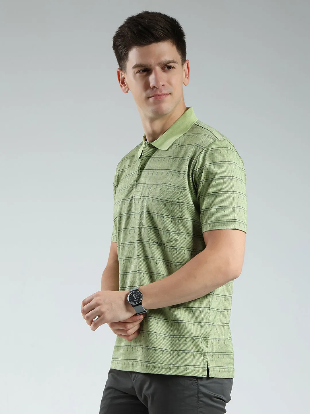 Luxuria Men Green Stripe Collar Half Sleeve T-Shirt sold by Monte Carlo product image thumbnail 3