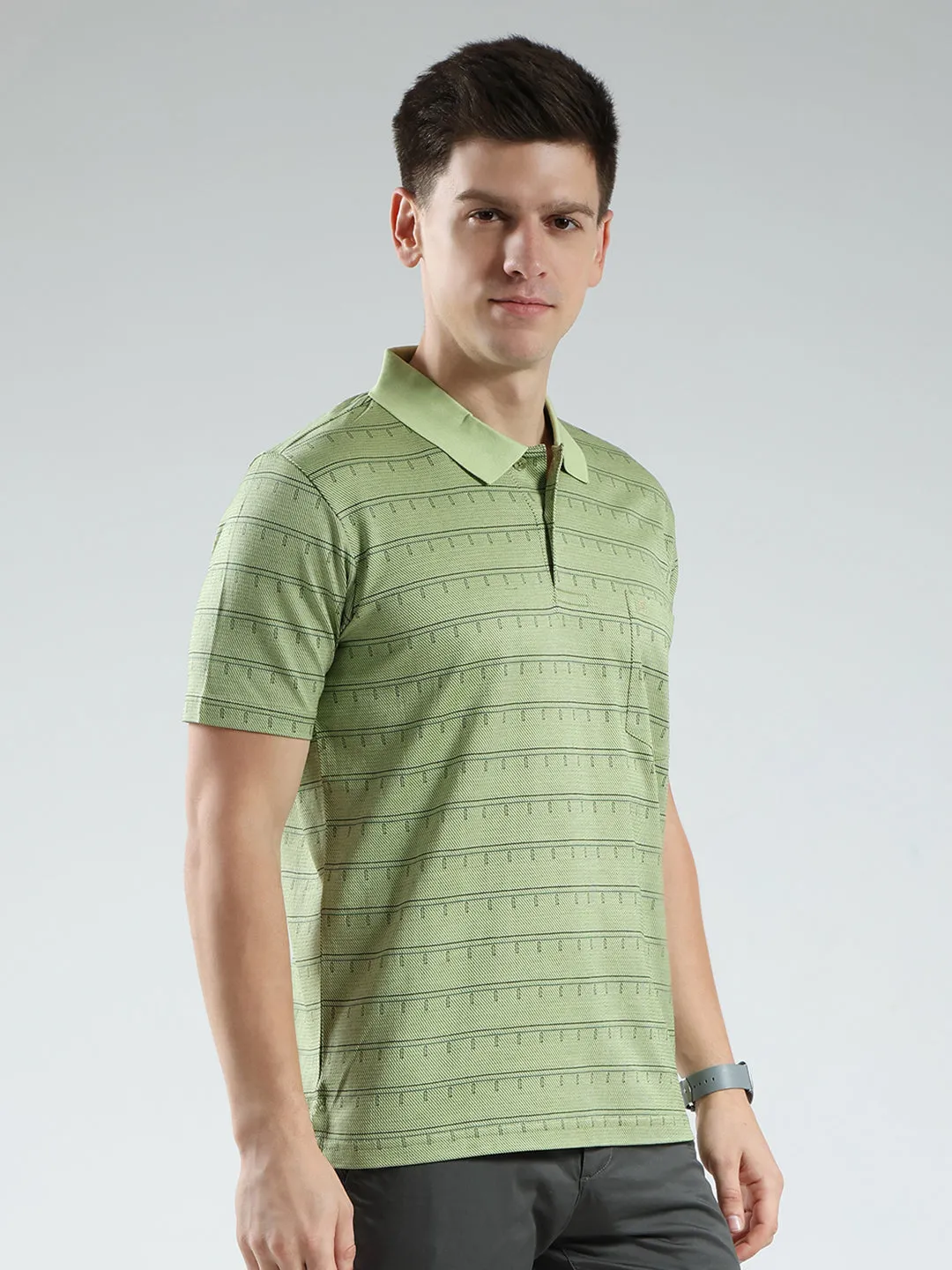Luxuria Men Green Stripe Collar Half Sleeve T-Shirt sold by Monte Carlo product image thumbnail 4