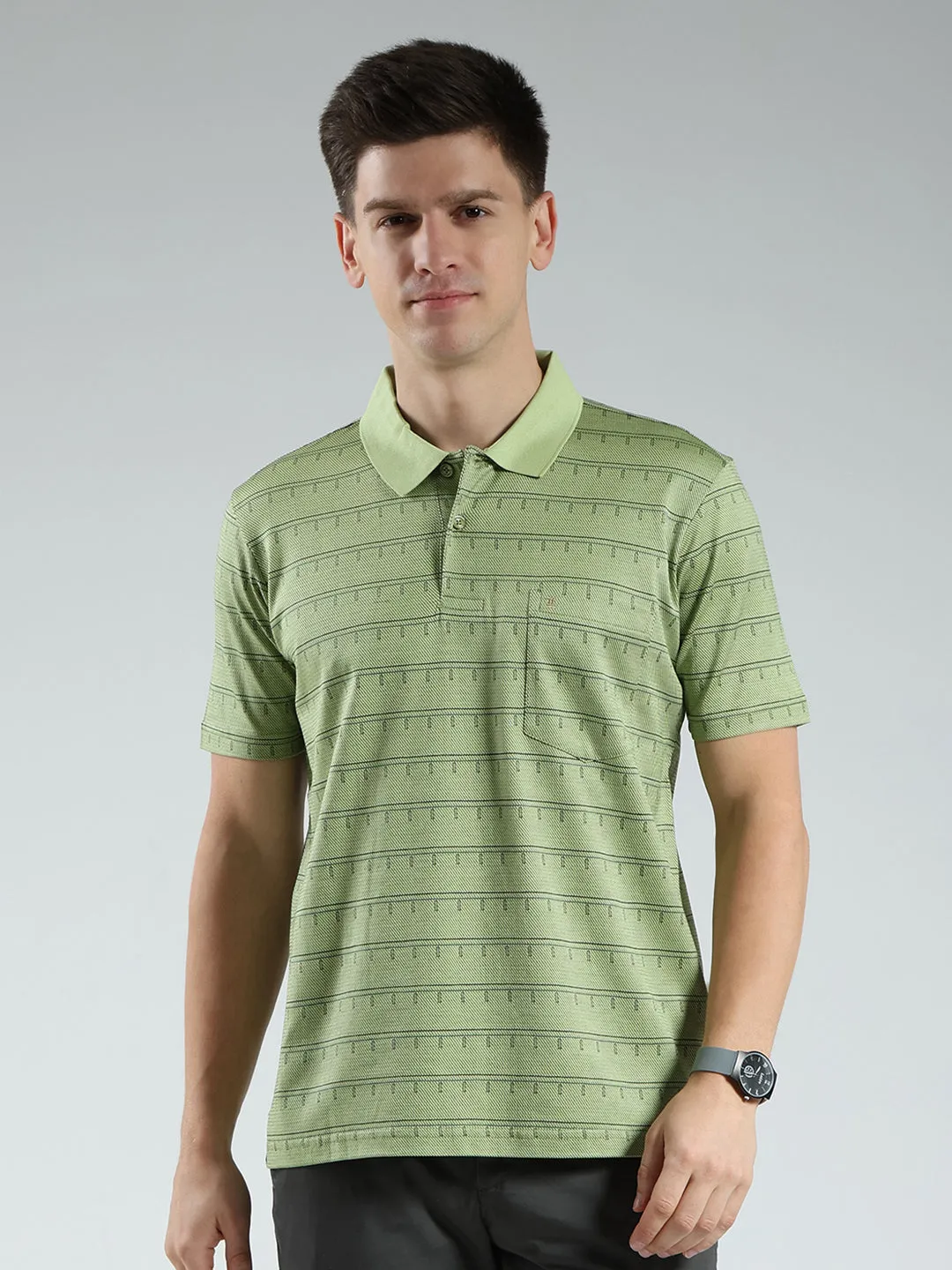 Luxuria Men Green Stripe Collar Half Sleeve T-Shirt sold by Monte Carlo