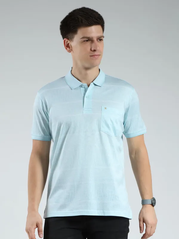 Luxuria Men Green Stripe Collar Half Sleeve T-Shirt made by Monte Carlo