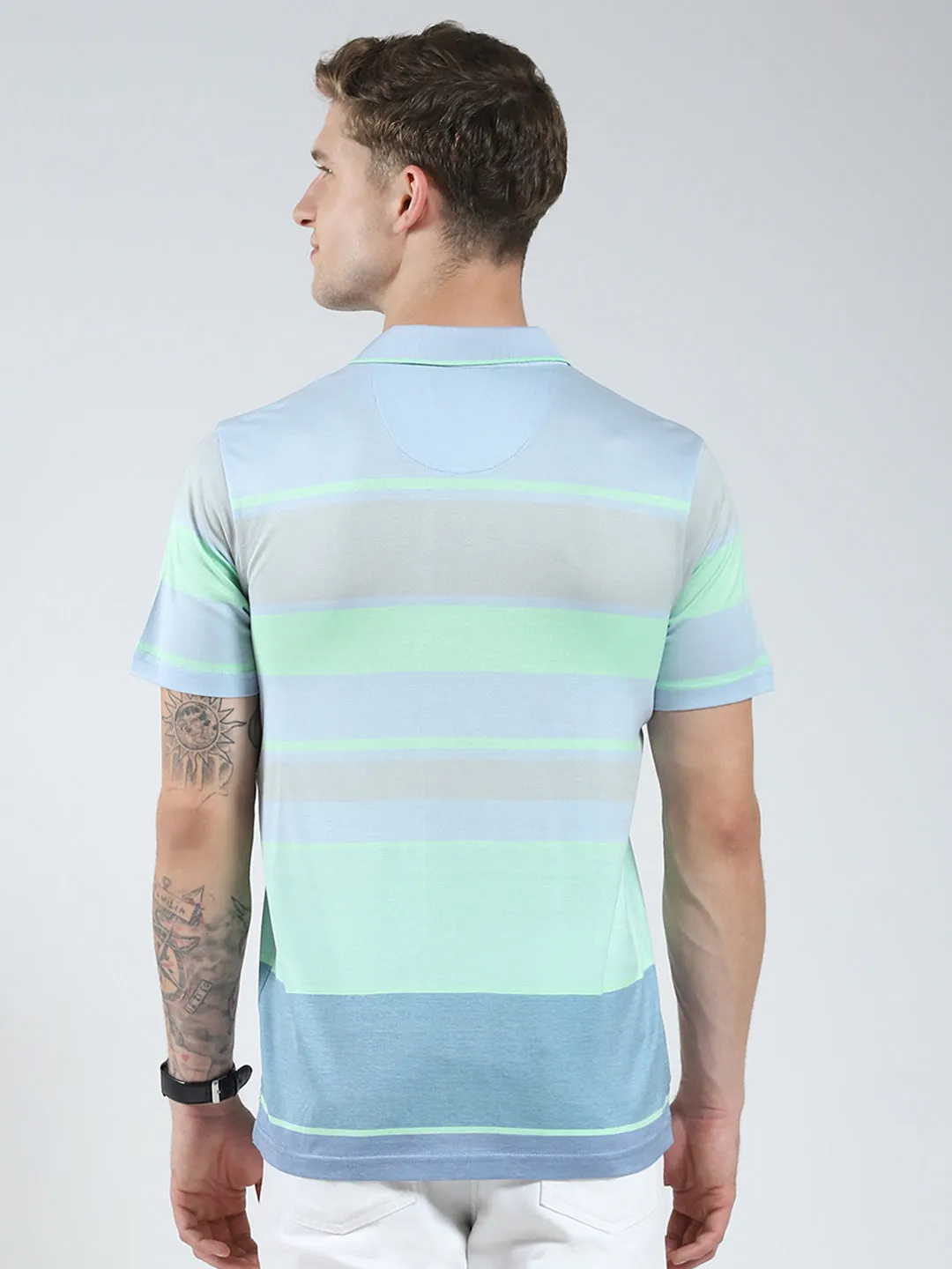 Luxuria Men Blue Stripe Collar Half Sleeve T-Shirt sold by Monte Carlo product image thumbnail 5