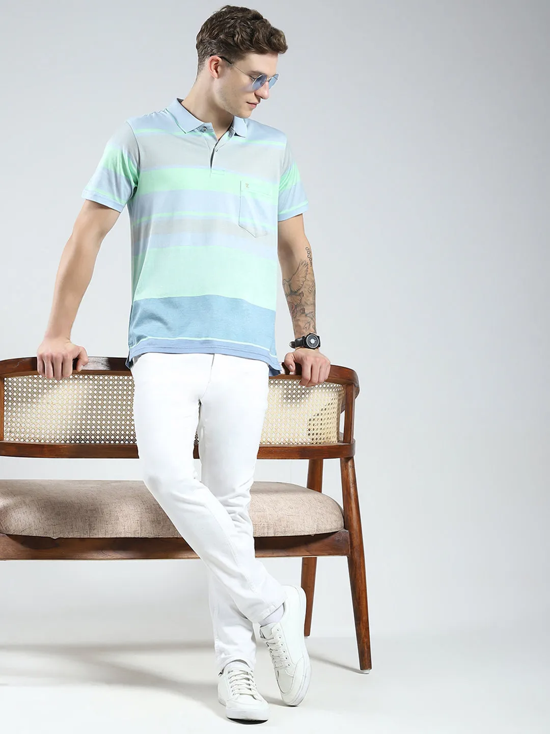 Luxuria Men Blue Stripe Collar Half Sleeve T-Shirt sold by Monte Carlo product image thumbnail 2