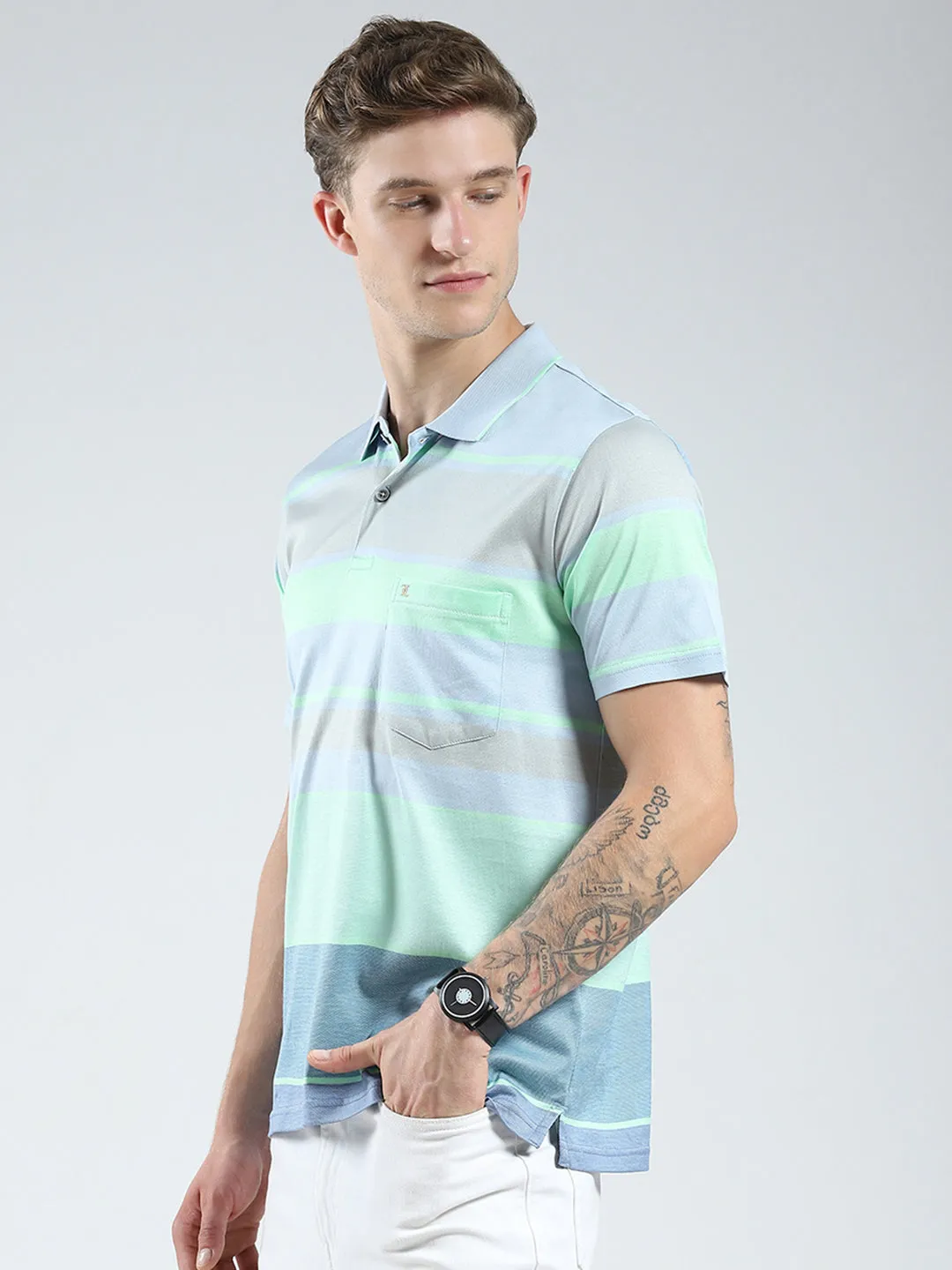 Luxuria Men Blue Stripe Collar Half Sleeve T-Shirt sold by Monte Carlo product image thumbnail 3