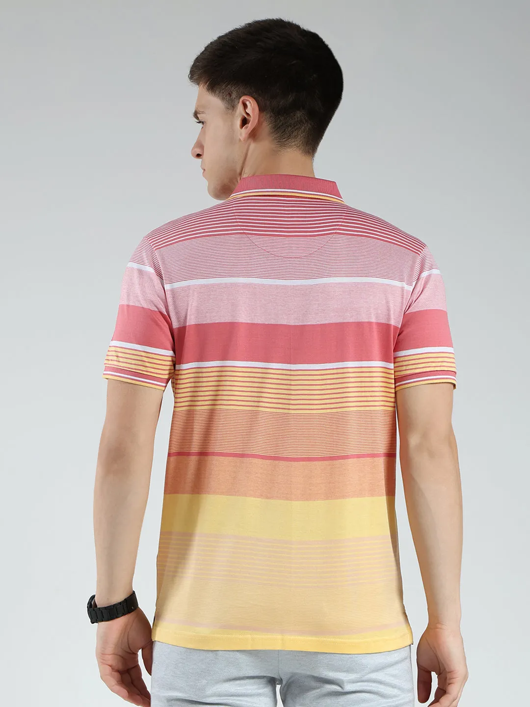 Luxuria Men Pink Stripe Collar Half Sleeve T-Shirt sold by Monte Carlo product image thumbnail 5