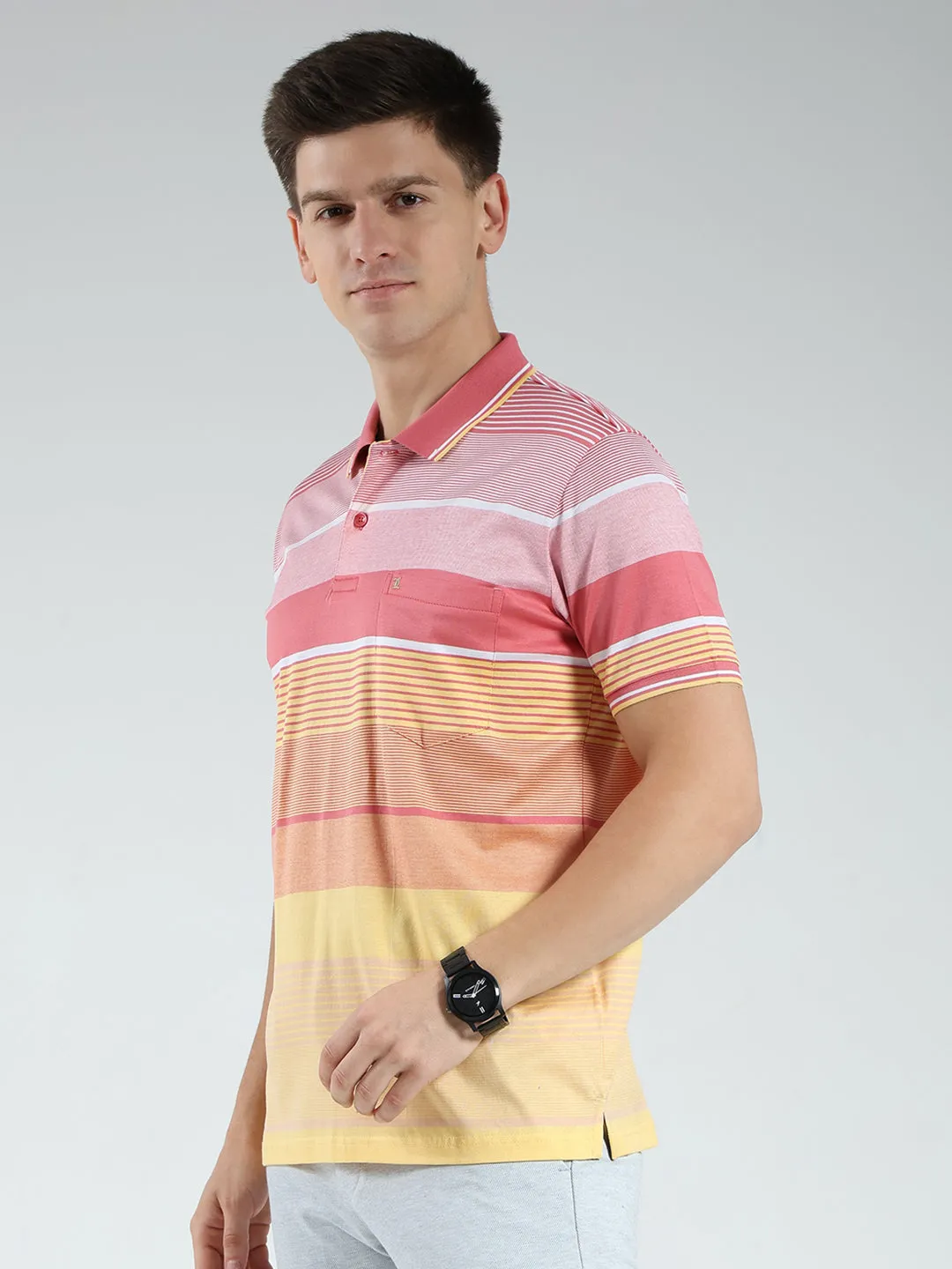 Luxuria Men Pink Stripe Collar Half Sleeve T-Shirt sold by Monte Carlo product image thumbnail 3