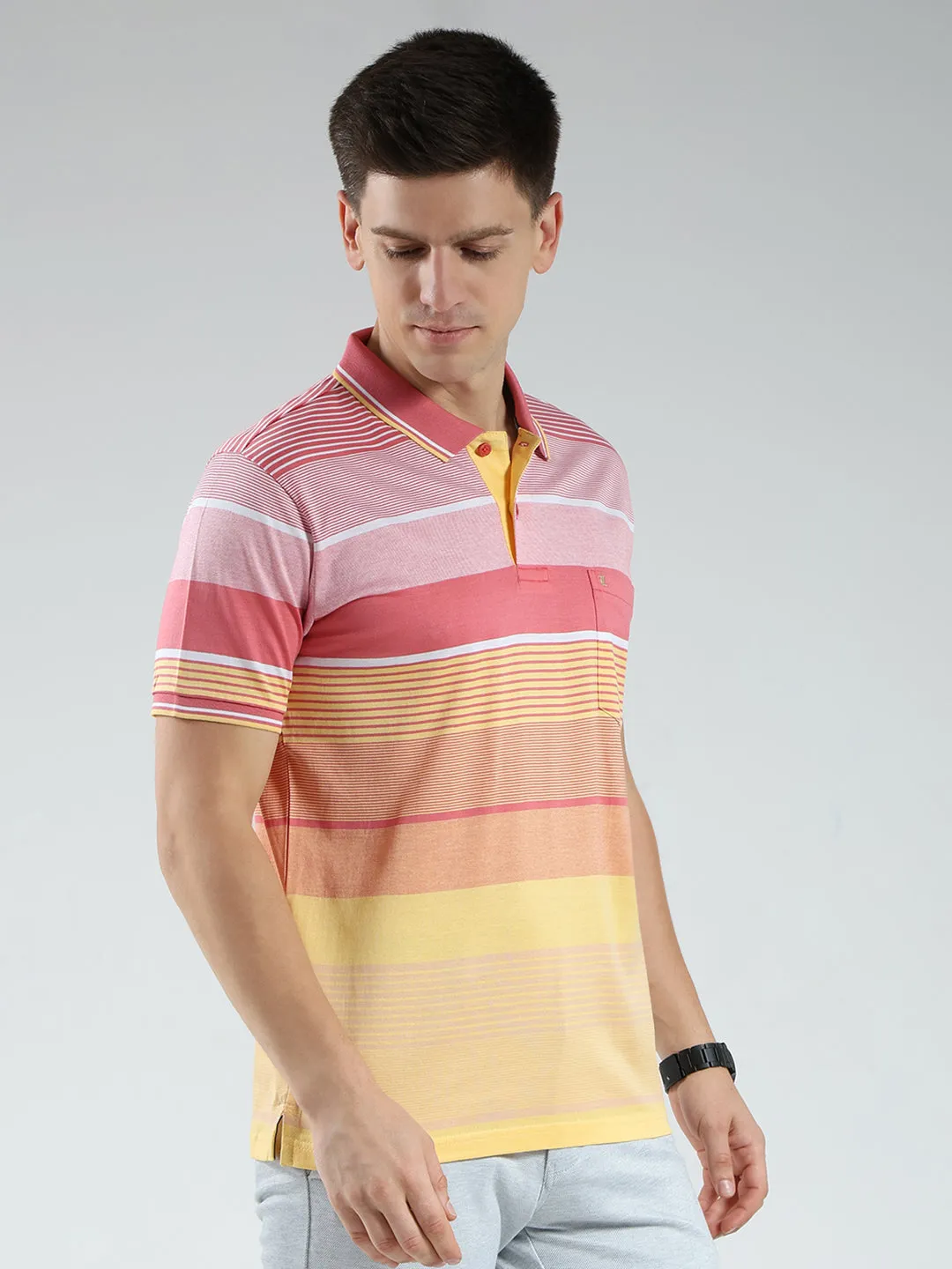 Luxuria Men Pink Stripe Collar Half Sleeve T-Shirt sold by Monte Carlo product image thumbnail 4