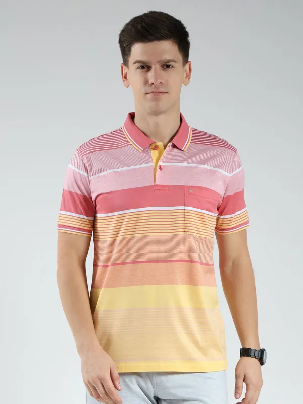 Luxuria Men Pink Stripe Collar Half Sleeve T-Shirt made by Monte Carlo