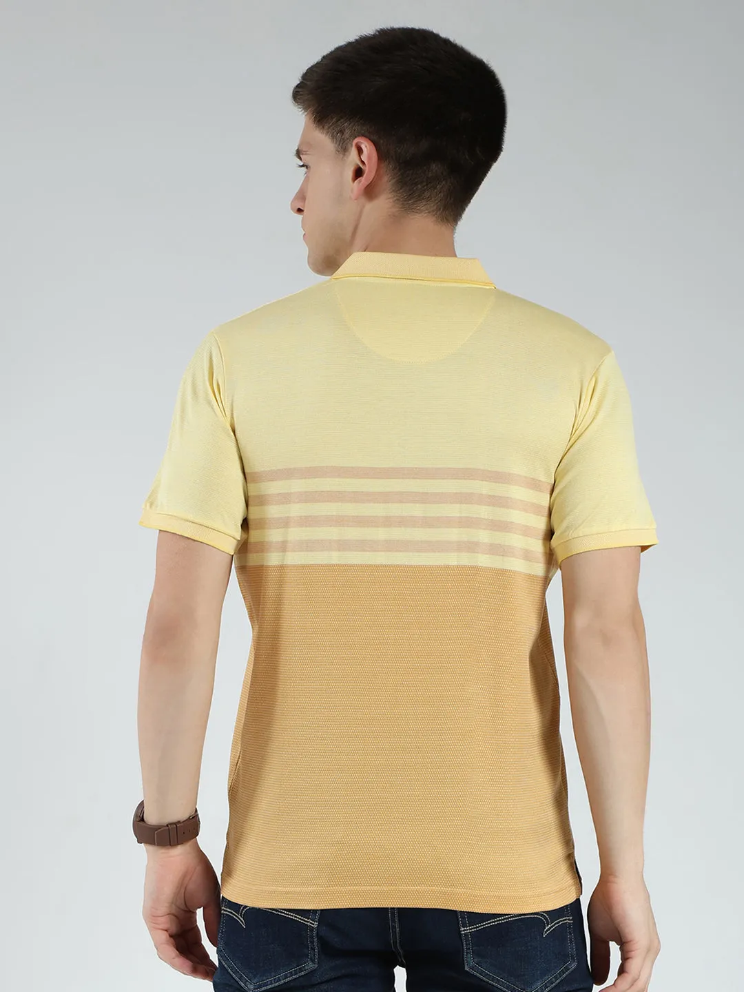 Luxuria Men Yellow Stripe Collar Half Sleeve T-Shirt sold by Monte Carlo product image thumbnail 5