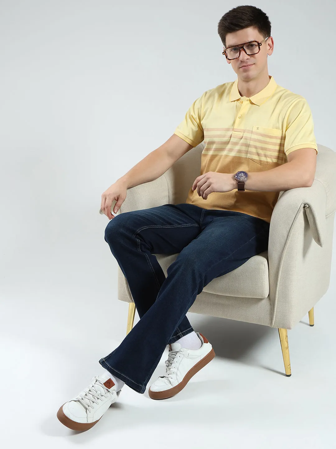 Luxuria Men Yellow Stripe Collar Half Sleeve T-Shirt sold by Monte Carlo product image thumbnail 2