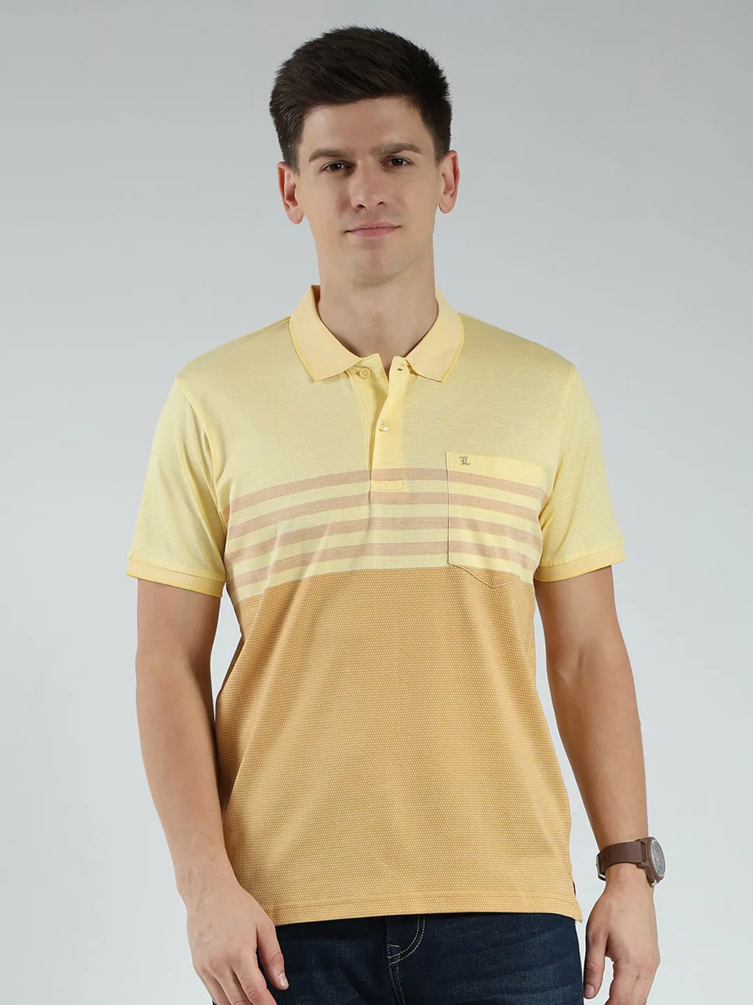 Luxuria Men Yellow Stripe Collar Half Sleeve T-Shirt sold by Monte Carlo