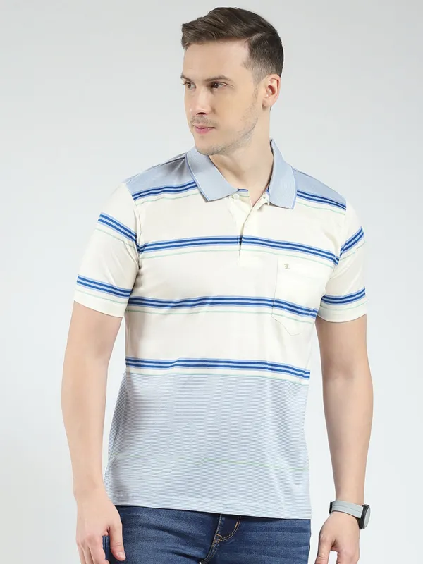 Luxuria Men Blue Stripe Collar Half Sleeve T-Shirt made by Monte Carlo