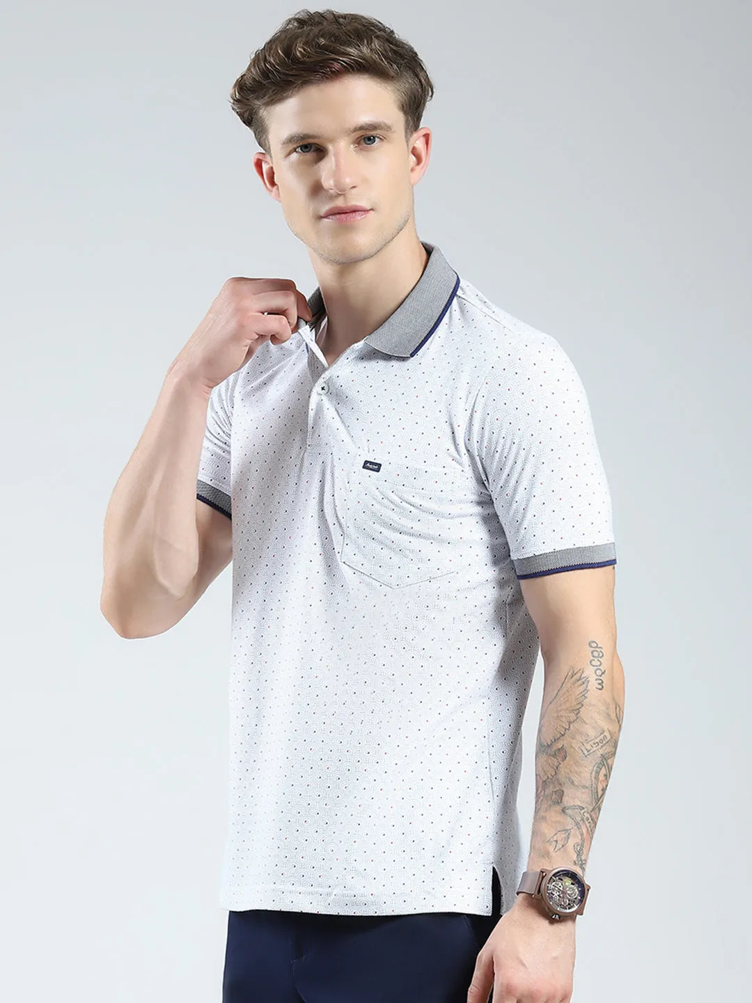 Men White Solid Collar Half Sleeve T-Shirt sold by Monte Carlo product image thumbnail 3