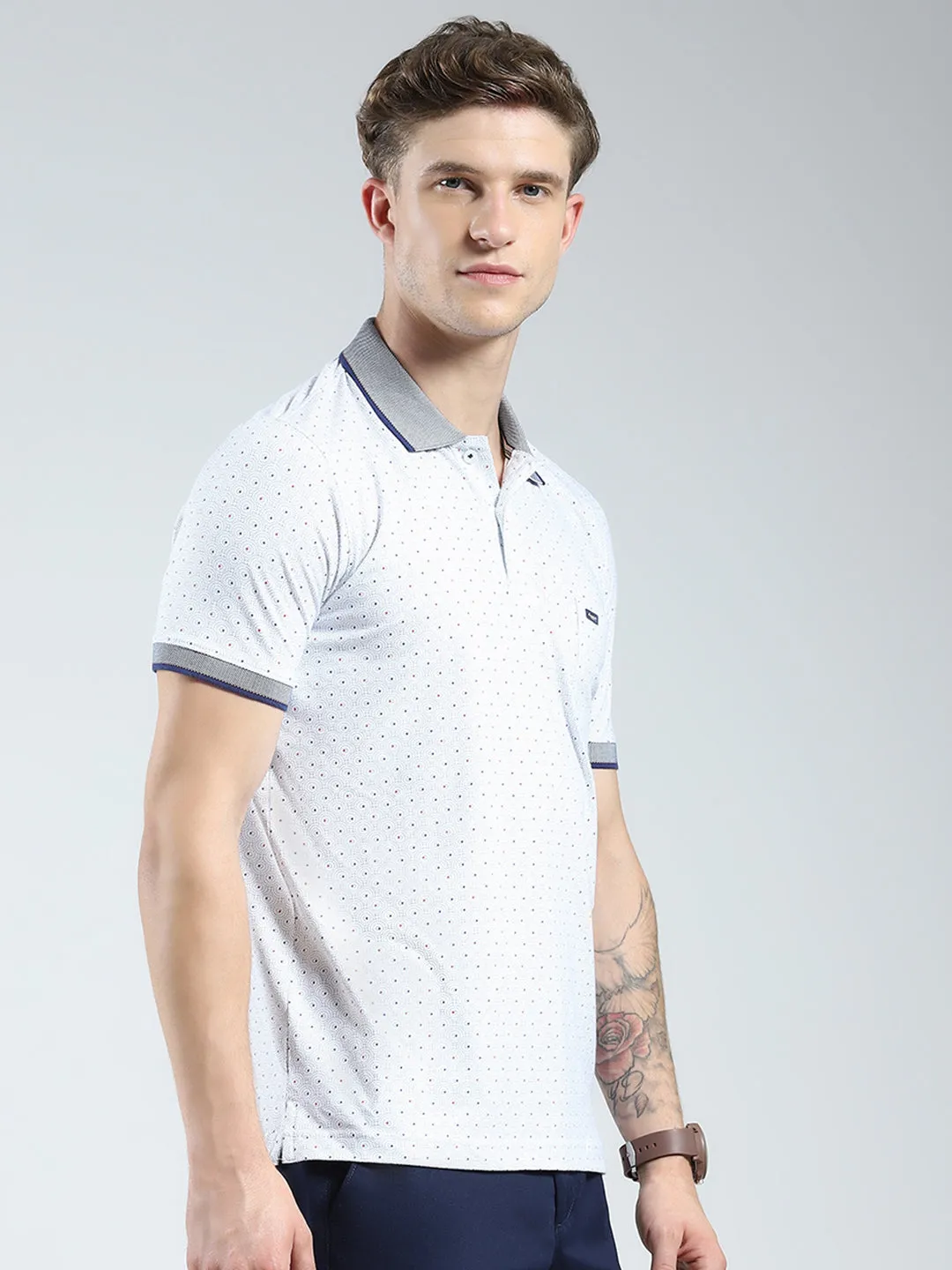 Men White Solid Collar Half Sleeve T-Shirt sold by Monte Carlo product image thumbnail 4