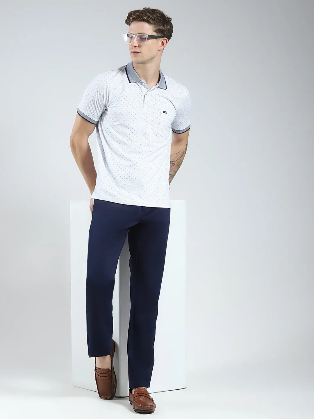 Men White Solid Collar Half Sleeve T-Shirt sold by Monte Carlo product image thumbnail 2