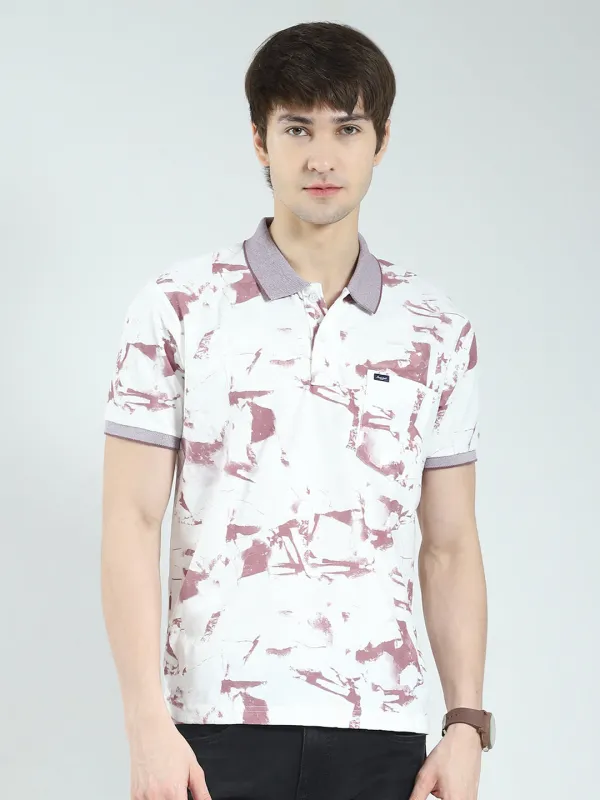 Men Pink Printed Collar Half Sleeve T-Shirt made by Monte Carlo