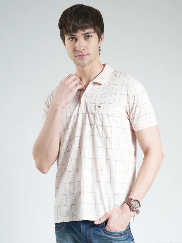 Men Peach Printed Collar Half Sleeve T-Shirt sold by Monte Carlo