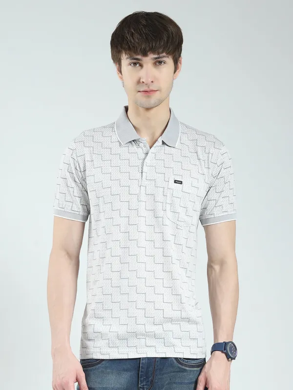 Men Grey Printed Collar Half Sleeve T-Shirt sold by Monte Carlo