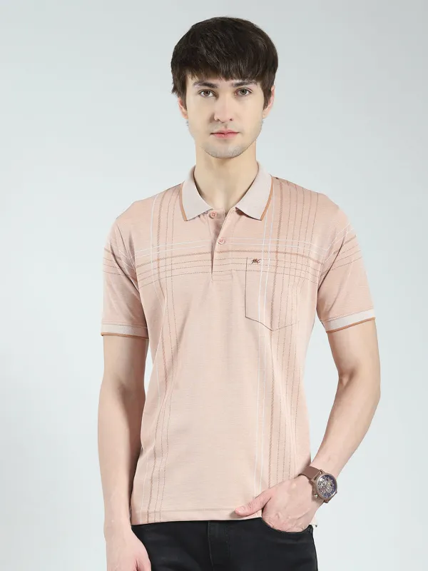 Men Peach Printed Collar Half Sleeve T-Shirt sold by Monte Carlo