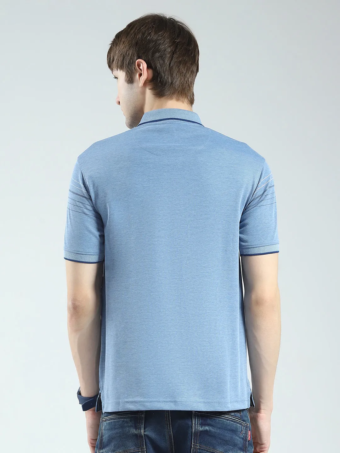 Men Blue Printed Collar Half Sleeve T-Shirt sold by Monte Carlo product image thumbnail 5